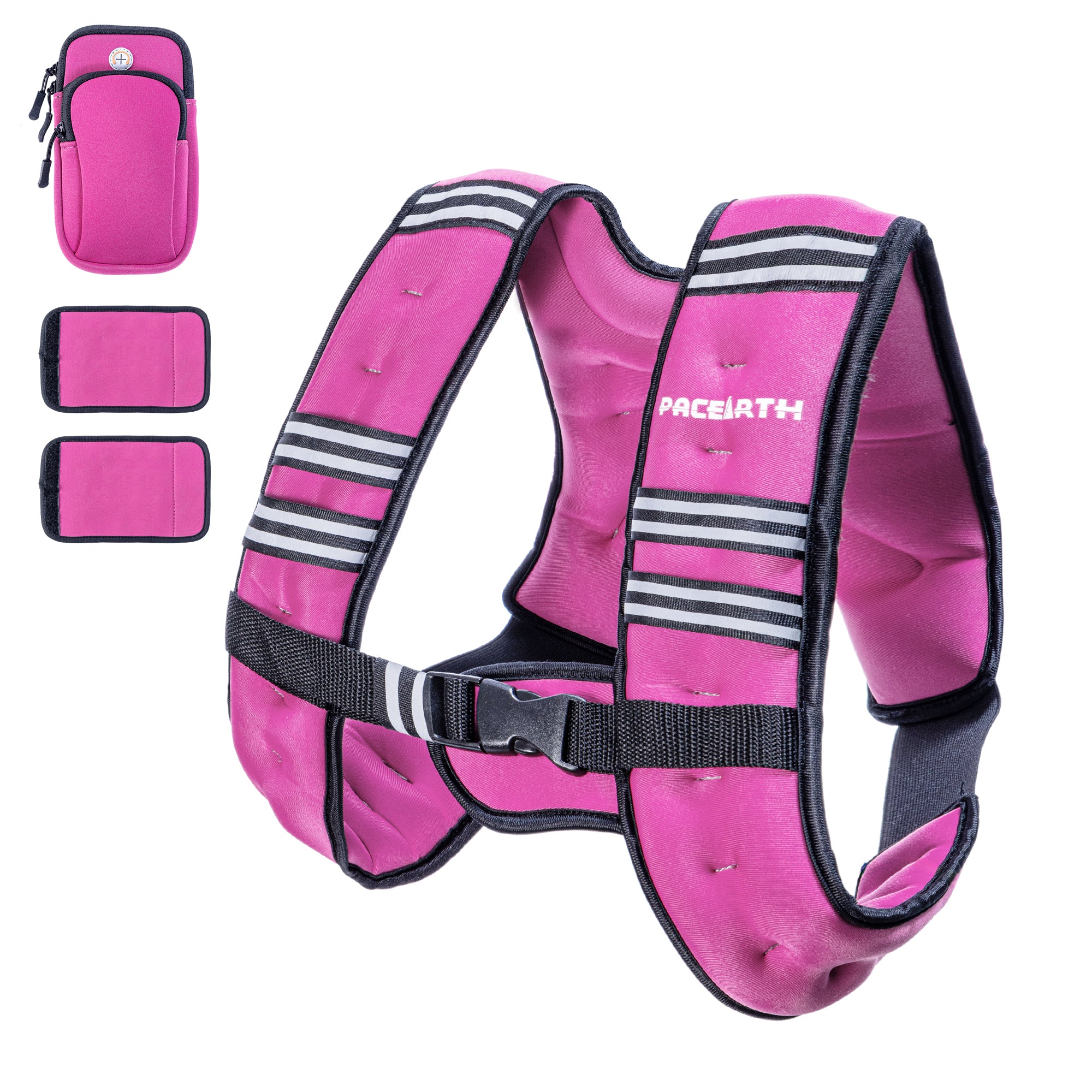 Pacearth Weighted Vest with Arm Strap Phone Pouch and Reflective Stripe Pink - Image 2
