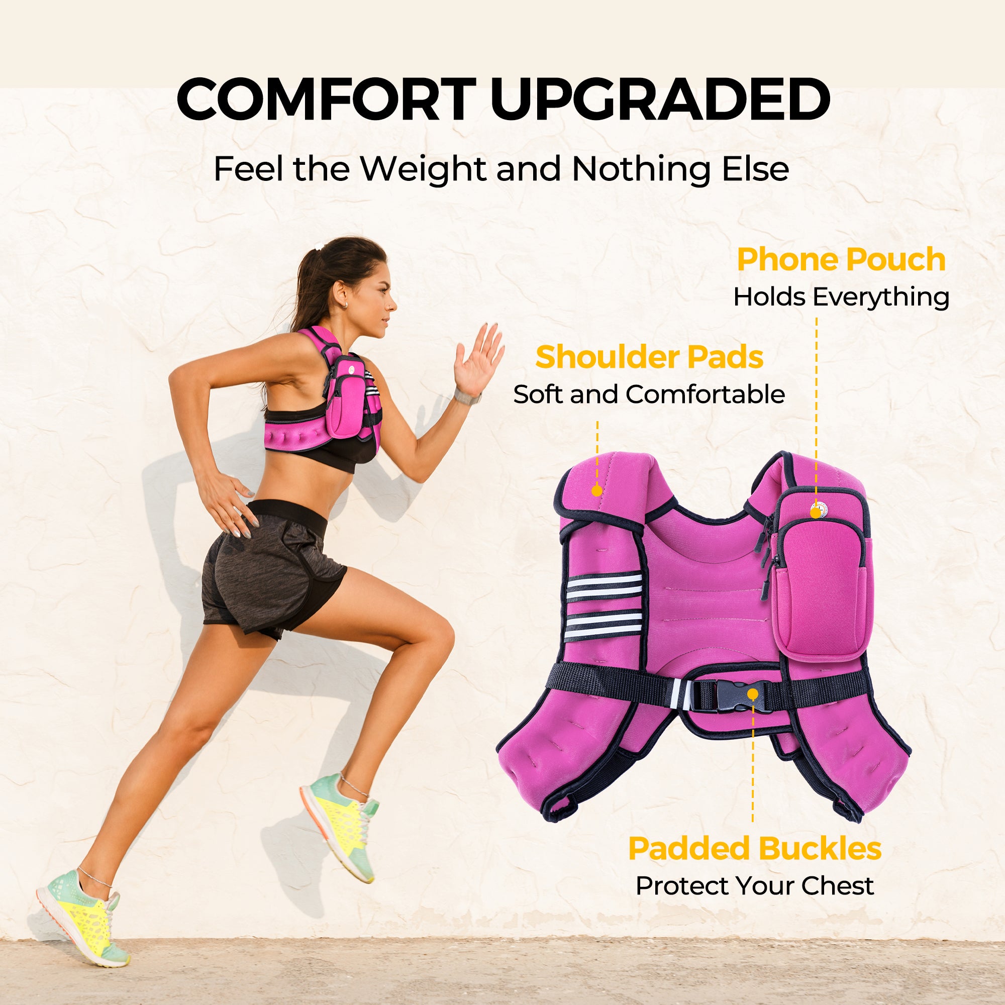 Pacearth Weighted Vest with Arm Strap Phone Pouch and Reflective Stripe Pink - Image 4