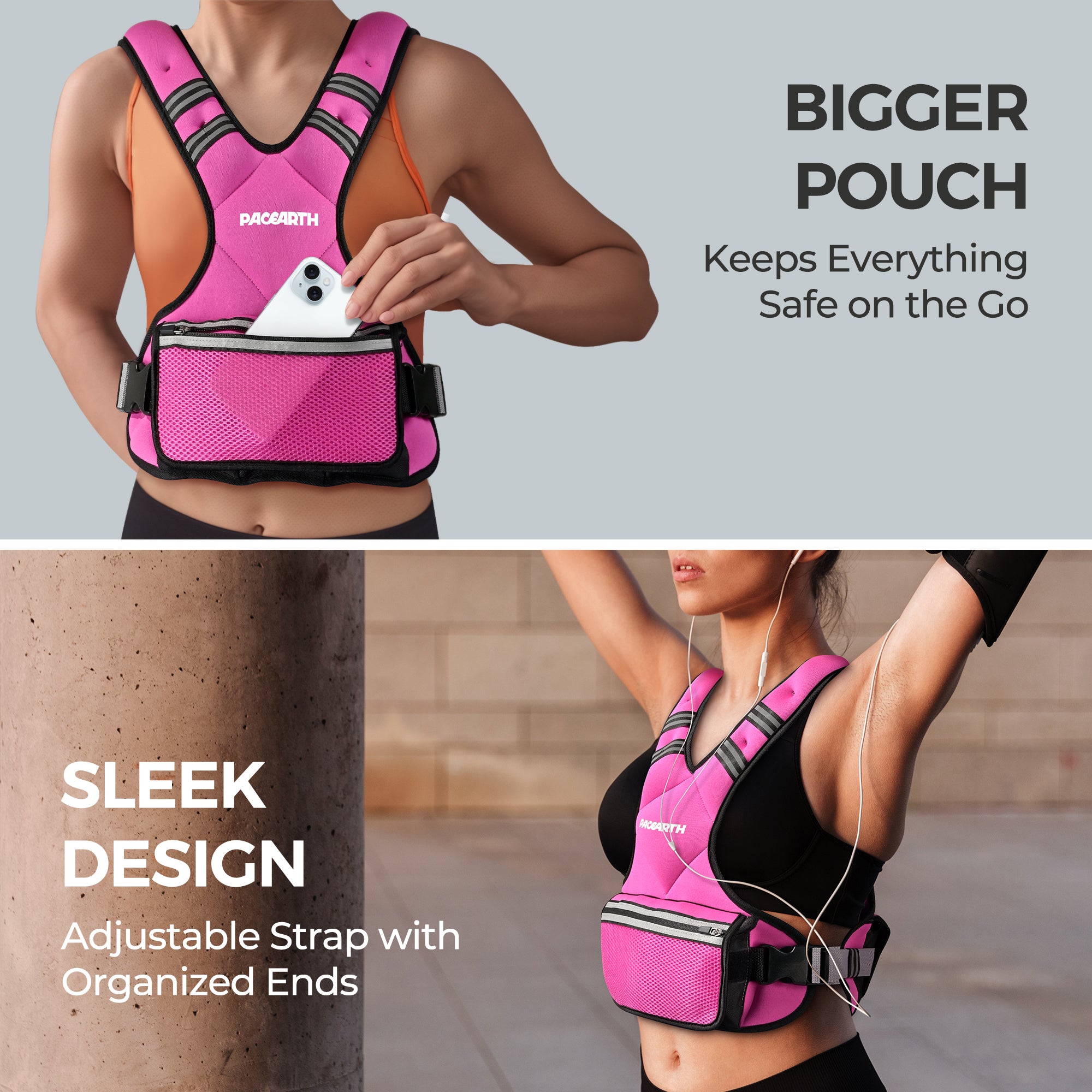 PACEARTH Adjustable Weight Vest 4-10lbs / 11-20lbs / 20-32lbs Pink - Image 6