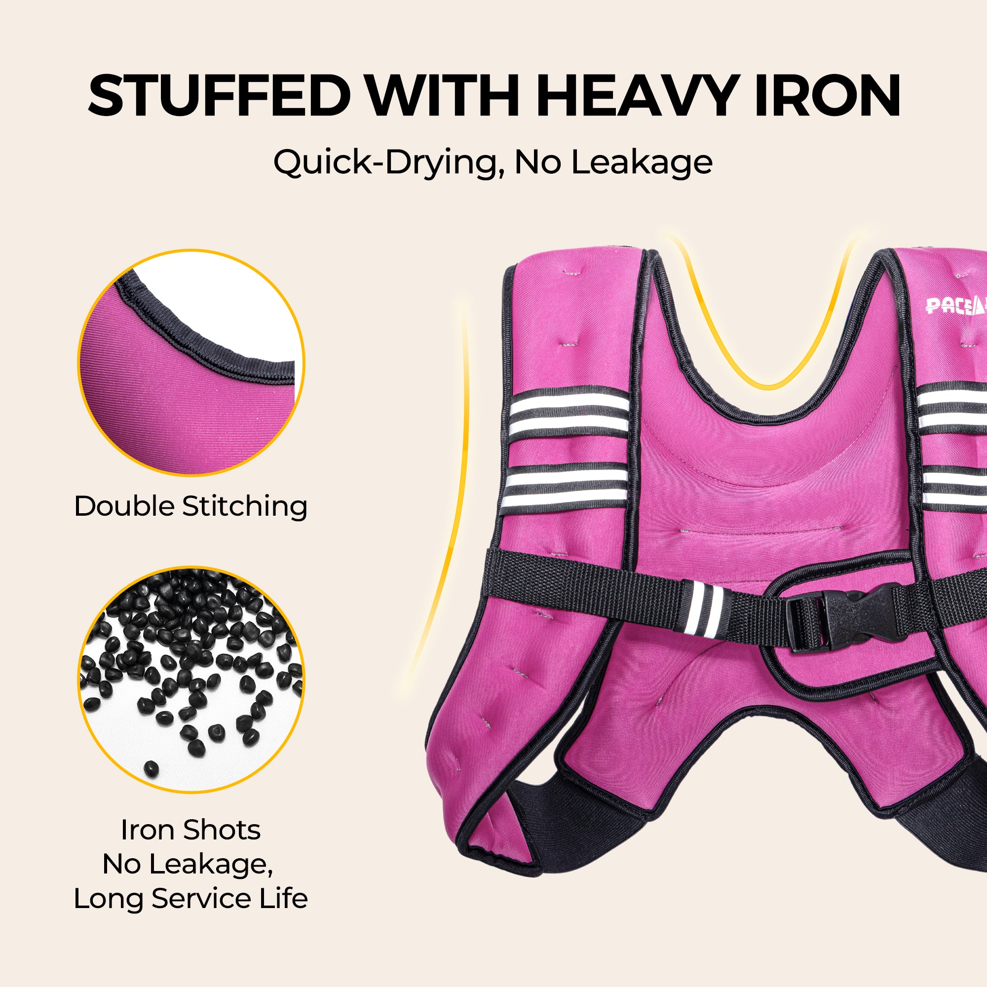Pacearth Weighted Vest with Arm Strap Phone Pouch and Reflective Stripe Pink - Image 8