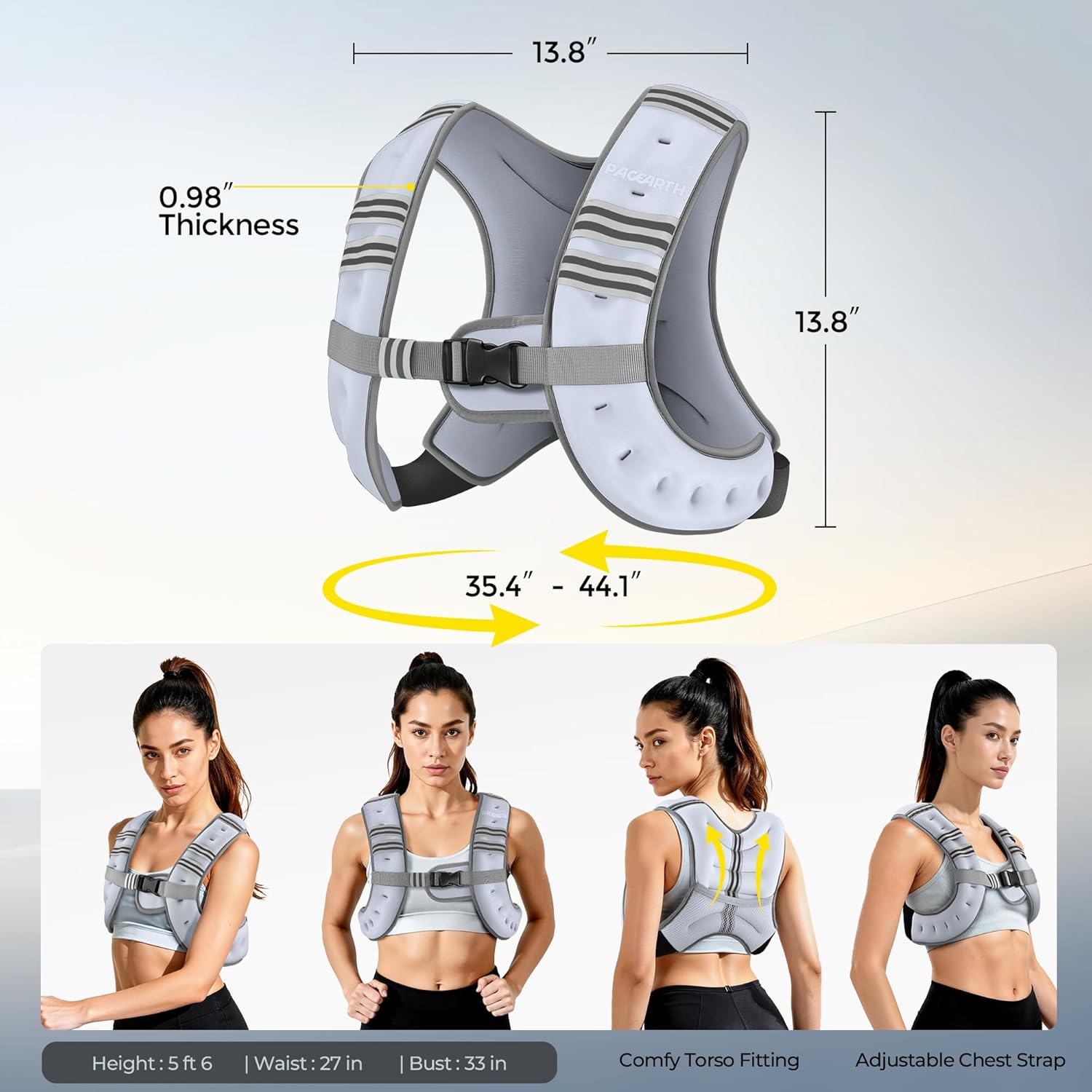 Pacearth Weighted Vest with Arm Strap Phone Pouch and Reflective Stripe Concrete Gray - Image 3