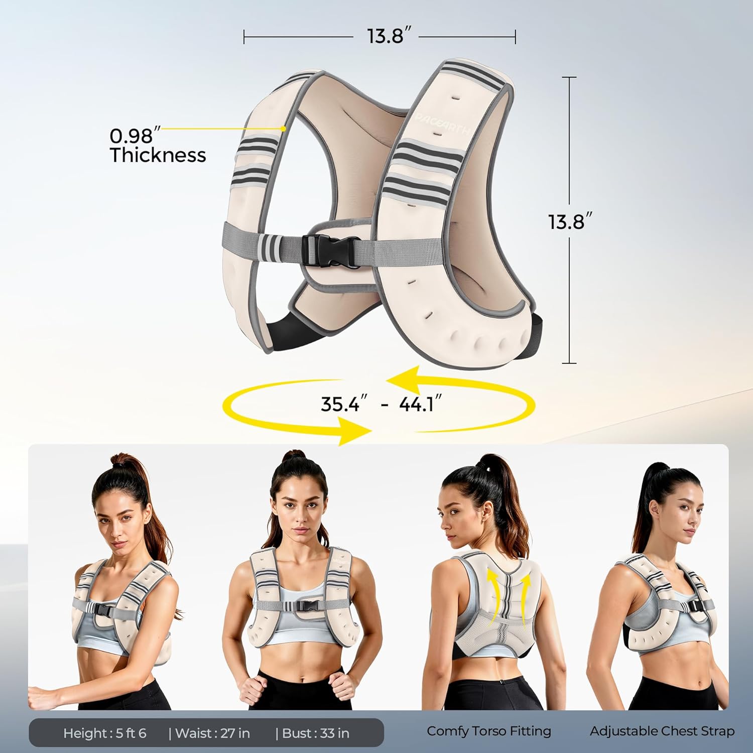 Pacearth Weighted Vest with Arm Strap Phone Pouch and Reflective Stripe Beige - Image 4