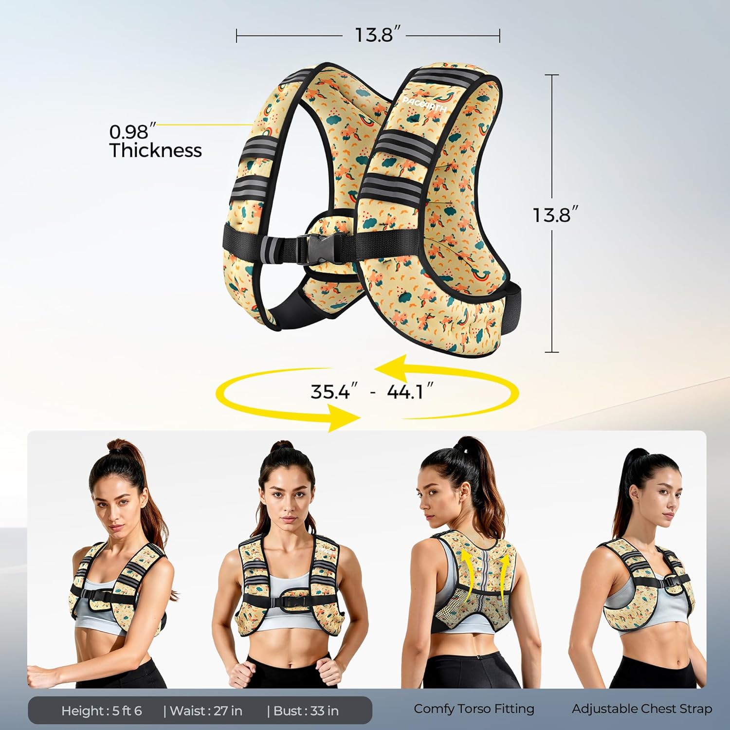 Pacearth Weighted Vest with Arm Strap Phone Pouch and Reflective Stripe Patterned Yellow - Image 7