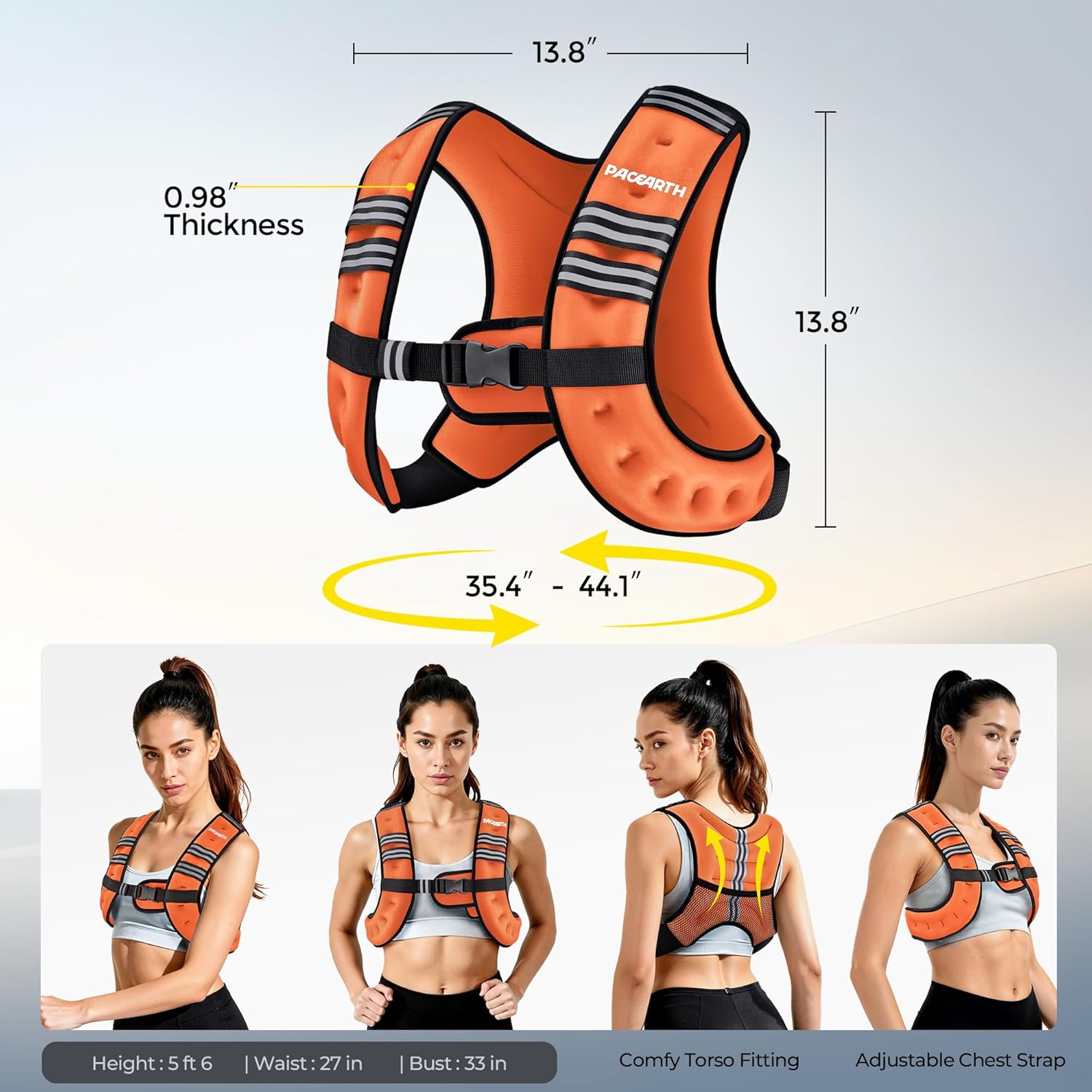 Pacearth Weighted Vest with Arm Strap Phone Pouch and Reflective Stripe Orange - Image 3