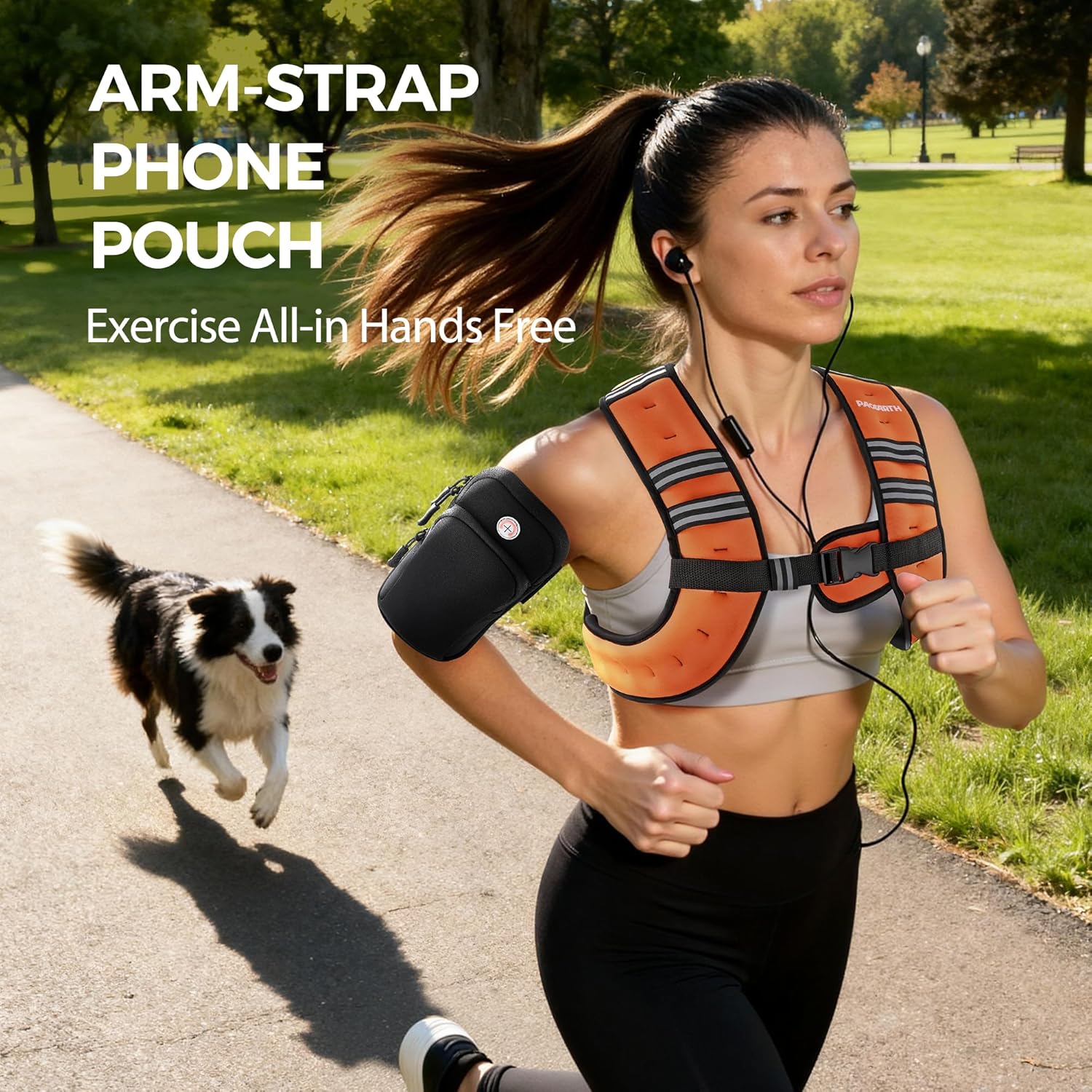 Pacearth Weighted Vest with Arm Strap Phone Pouch and Reflective Stripe Orange - Image 5