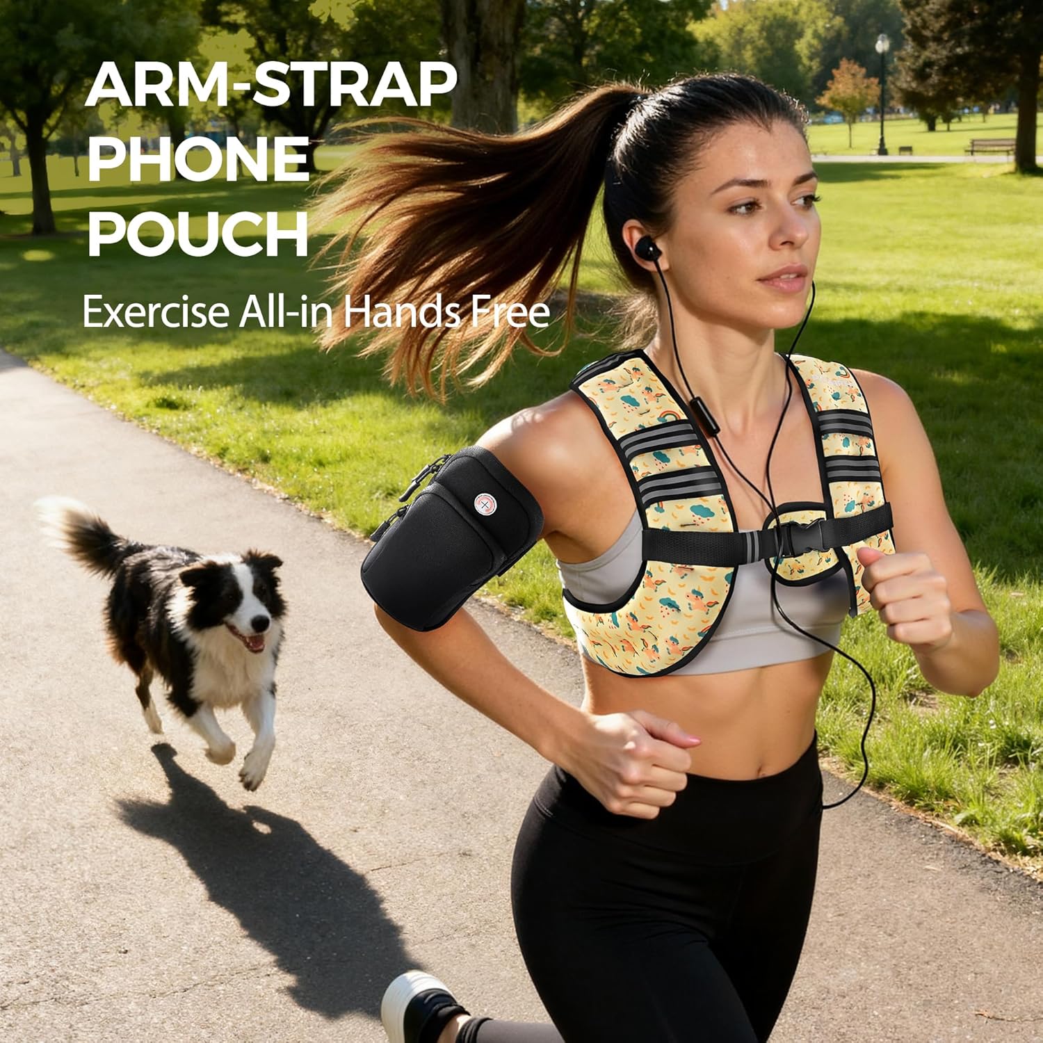 Pacearth Weighted Vest with Arm Strap Phone Pouch and Reflective Stripe Patterned Yellow - Image 6
