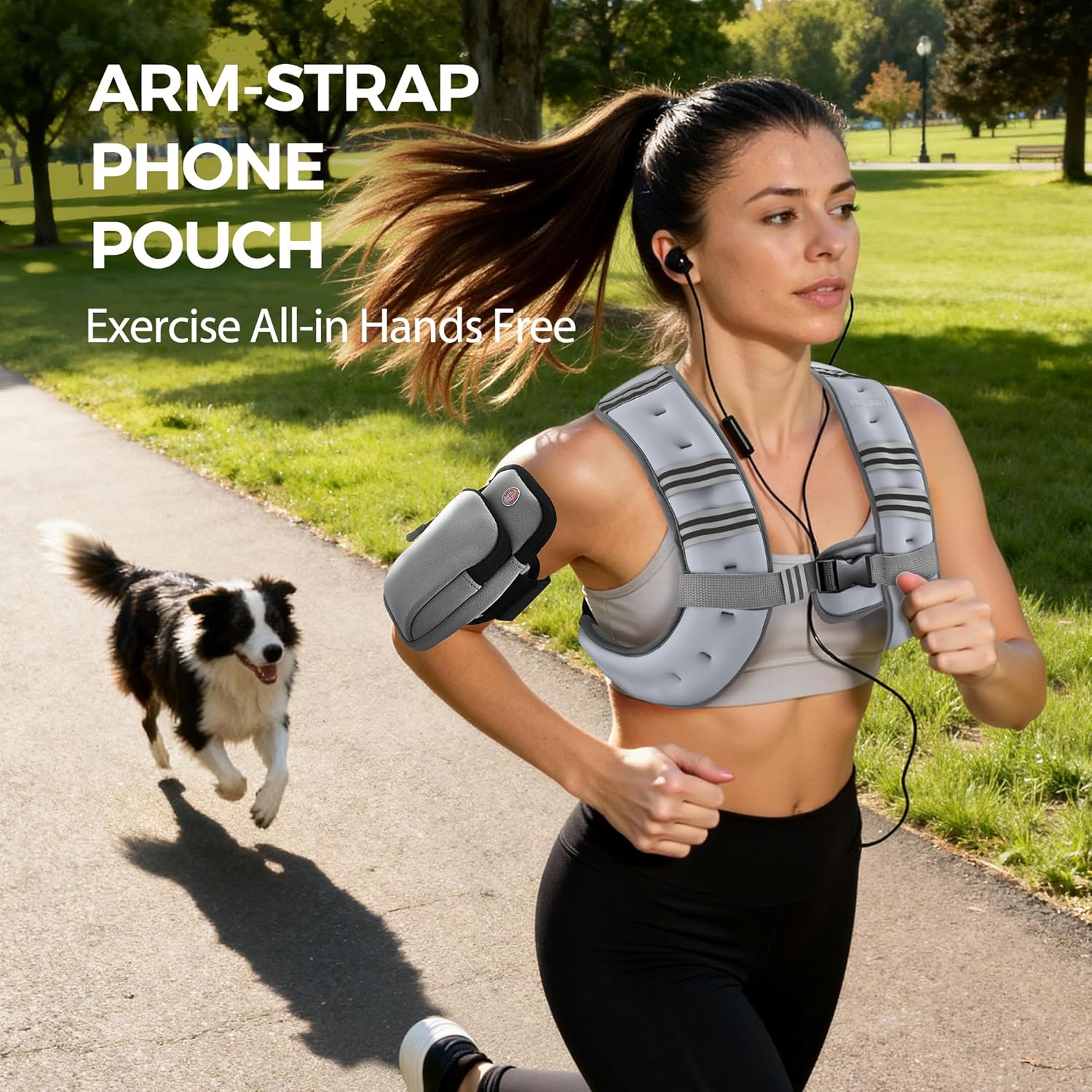 Pacearth Weighted Vest with Arm Strap Phone Pouch and Reflective Stripe Concrete Gray - Image 8