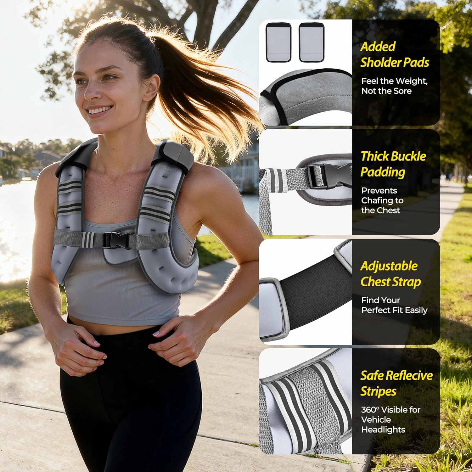 Pacearth Weighted Vest with Arm Strap Phone Pouch and Reflective Stripe Concrete Gray - Image 6