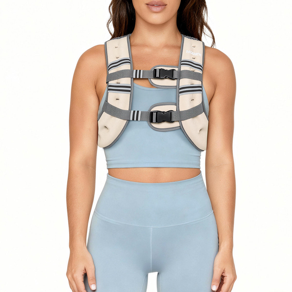 Pacearth Weighted Vest with Arm Strap Phone Pouch and Reflective Stripe Beige
