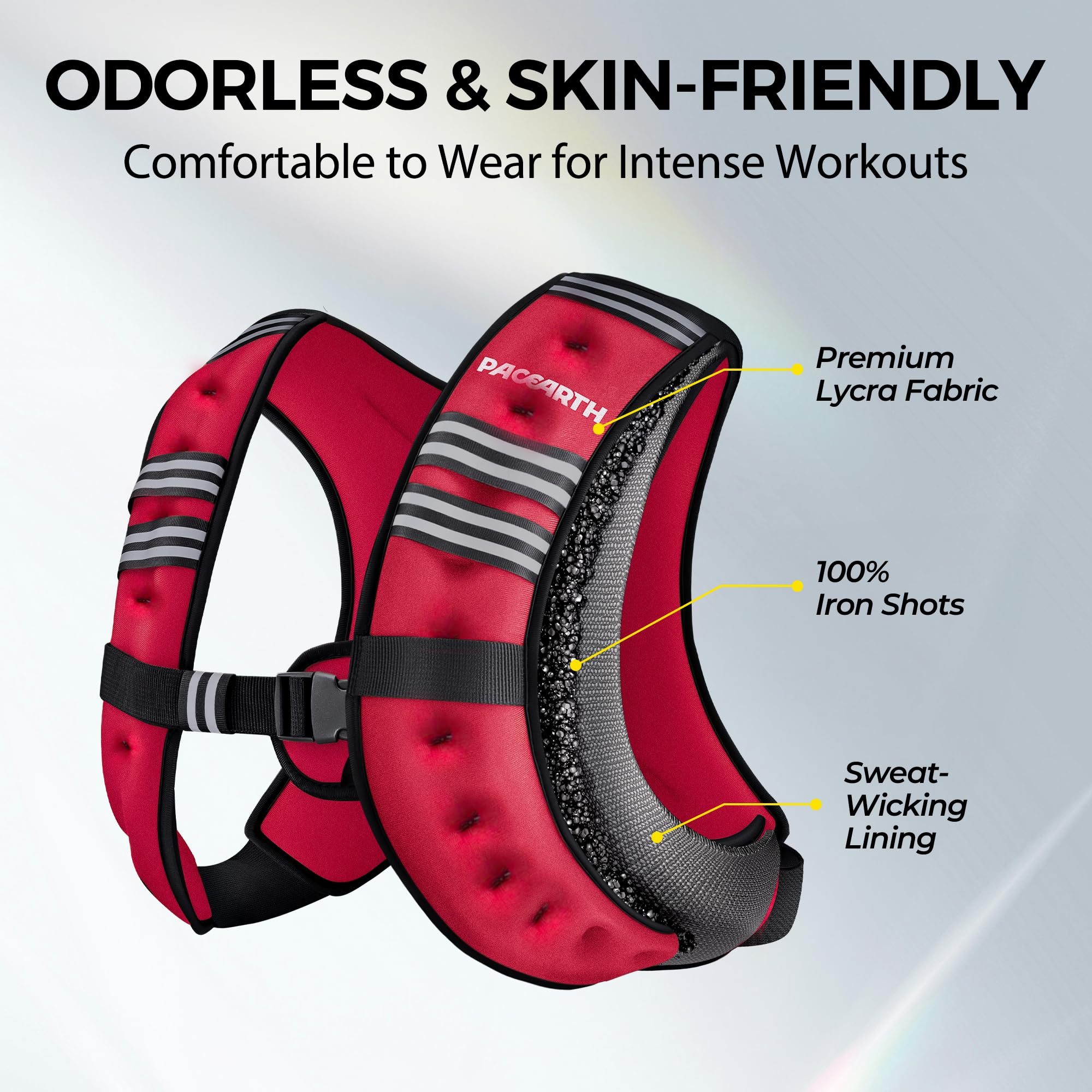 Pacearth Weighted Vest with Arm Strap Phone Pouch and Reflective Stripe Red - Image 4