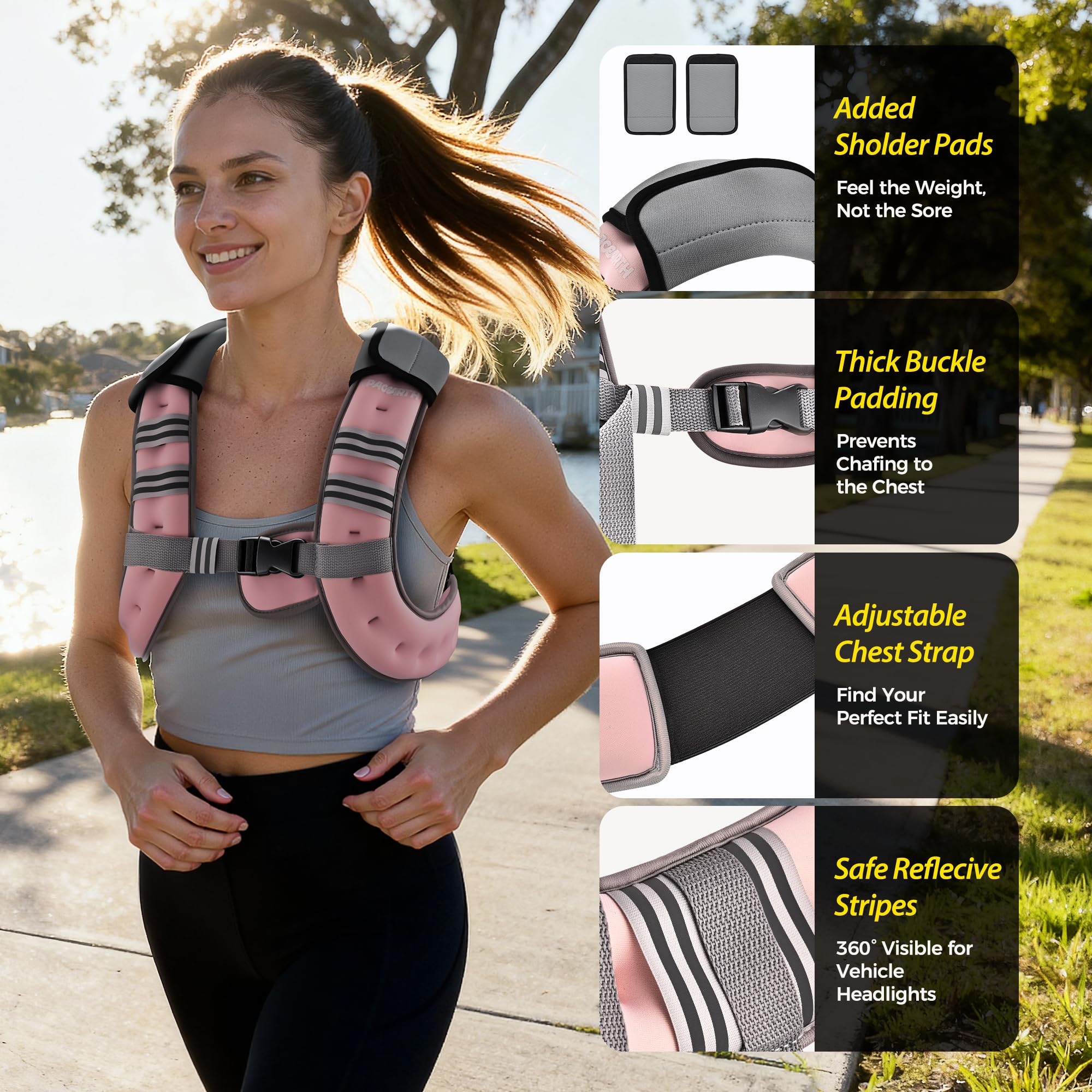 Pacearth Weighted Vest with Arm Strap Phone Pouch and Reflective Stripe Blossom Cherry - Image 5