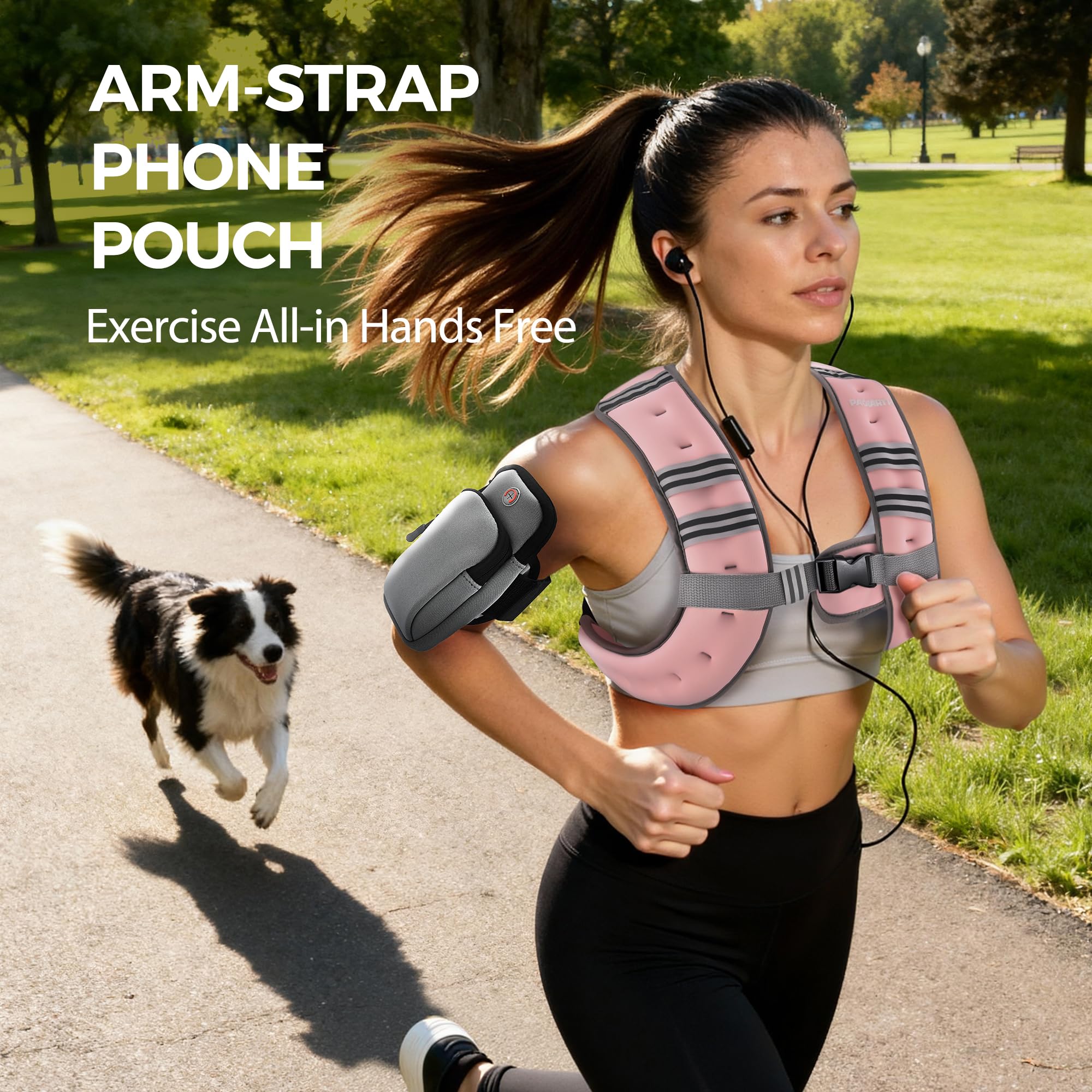 Pacearth Weighted Vest with Arm Strap Phone Pouch and Reflective Stripe Blossom Cherry - Image 6