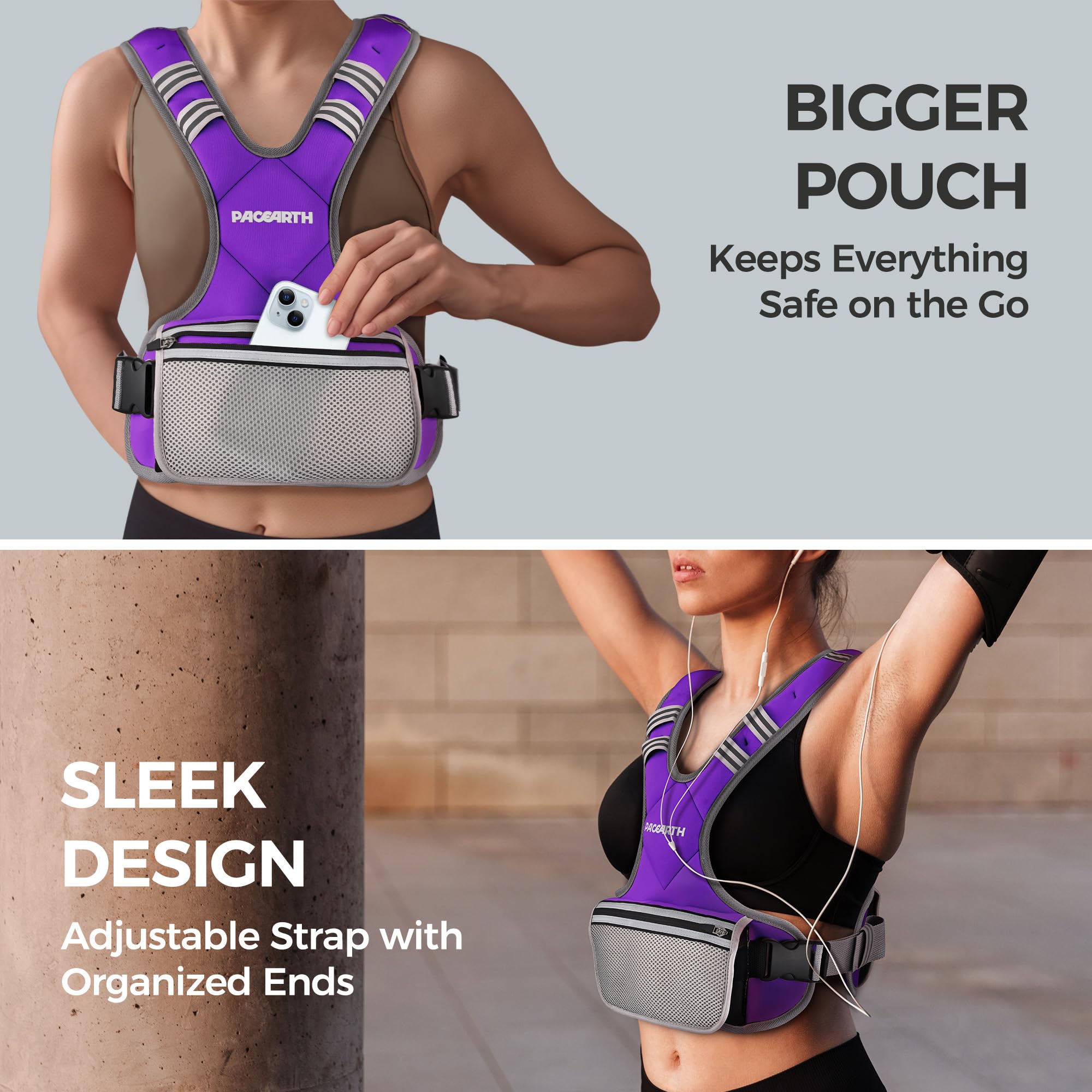 PACEARTH Adjustable Weight Vest 4-10lbs / 11-20lbs Purple - Image 6